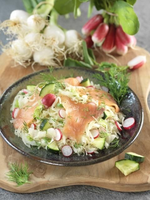 Salade de choucroute crue à la truite fumée Salade de choucroute crue à la truite fumée